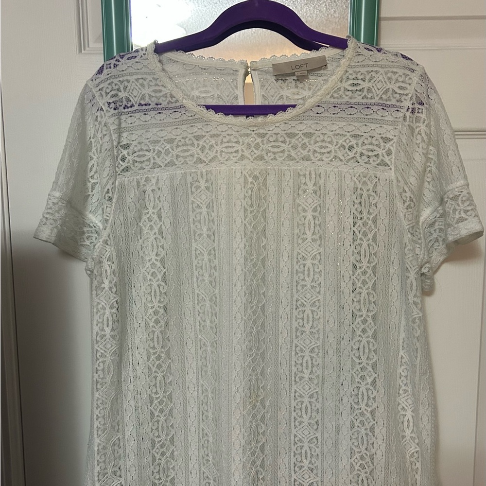 LOFT Women's White Lace Top